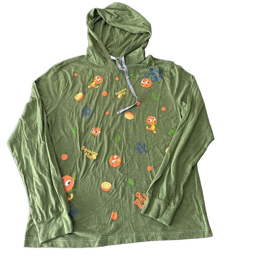 Disney Adult M Hoodie Shirt Orange Bird Pullover Green long sleeve squeeze me
